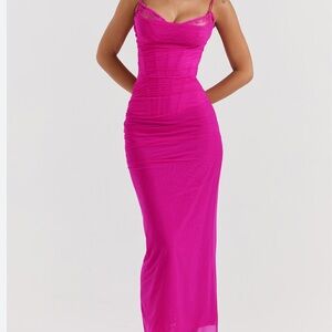 NWT nalini due his lace trim corset maxi dress